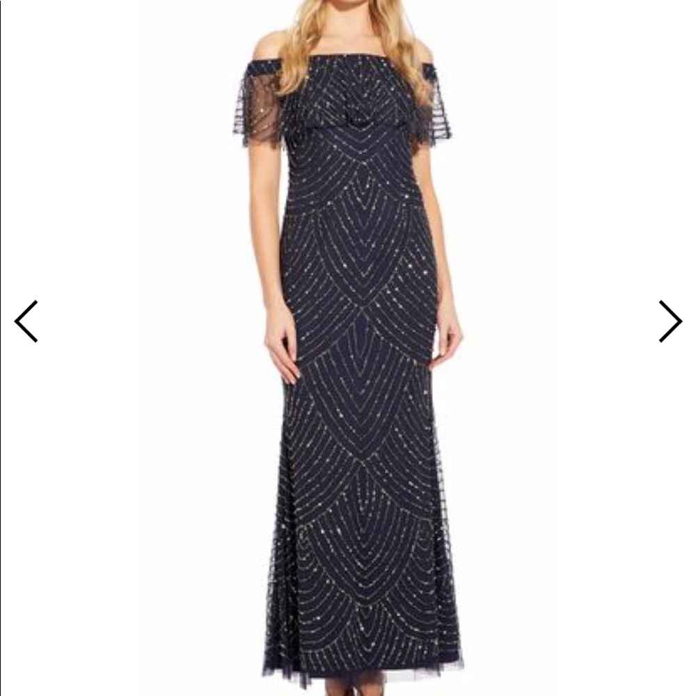 Navy blue Adrianna Papell off shoulder beaded 👗